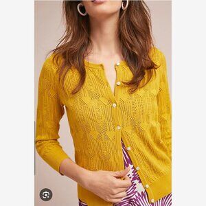 Meadow Rue by Anthropologie Carrie Yellow Pointelle Cardigan XS